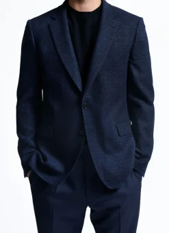 Fursac Basket Weaved Carded Wool Jacket Flecked Blue Discount