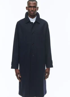 Fursac Blended Wool Coat With A Pleat Navy Blue - Tartan Lining Store