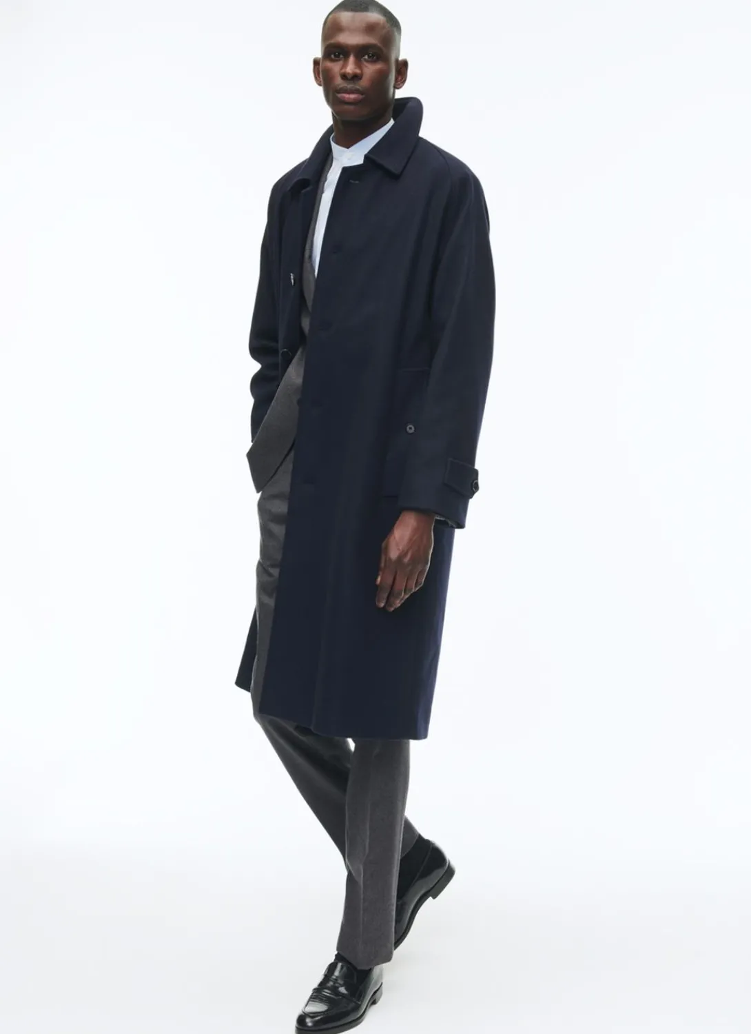 Fursac Blended Wool Coat With A Pleat Navy Blue - Tartan Lining Store