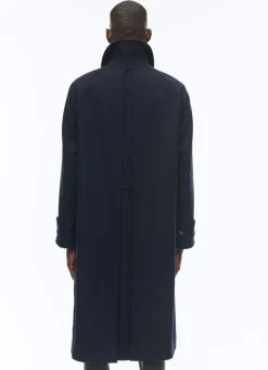 Fursac Blended Wool Coat With A Pleat Navy Blue - Tartan Lining Store
