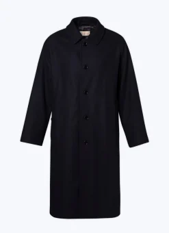 Fursac Blended Wool Coat With A Pleat Navy Blue - Tartan Lining Store