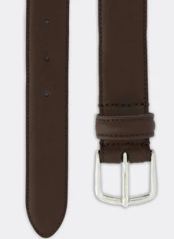 Fursac Brown Leather Belt Saffiano Brown Leather Online