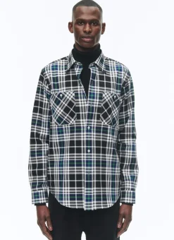 Fursac Brushed Cotton Shirt With Swallow Collar Black - Breton Tartan Online
