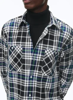 Fursac Brushed Cotton Shirt With Swallow Collar Black - Breton Tartan Online