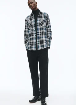 Fursac Brushed Cotton Shirt With Swallow Collar Black - Breton Tartan Online