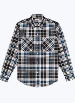 Fursac Brushed Cotton Shirt With Swallow Collar Black - Breton Tartan Online