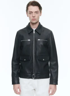 Fursac Calfskin Leather Jacket Black Flash Sale