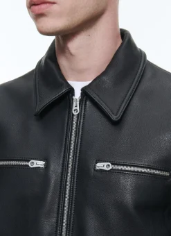 Fursac Calfskin Leather Jacket Black Flash Sale
