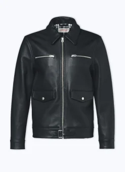 Fursac Calfskin Leather Jacket Black Flash Sale