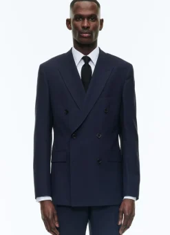 Fursac Certified Wool Double-Breasted Jacket Navy Blue Best Sale