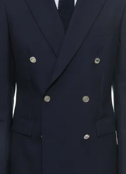 Fursac Certified Wool Double-Breasted Blazer Navy Blue Cheap