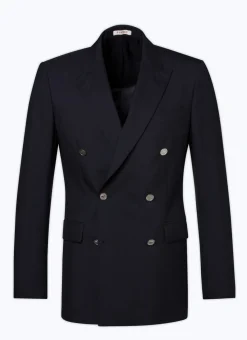 Fursac Certified Wool Double-Breasted Blazer Navy Blue Cheap