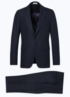 Fursac Certified Wool Houndstooth Suit Navy Blue Cheap