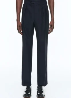 Fursac Certified Wool Pleated Trousers Navy Blue Cheap