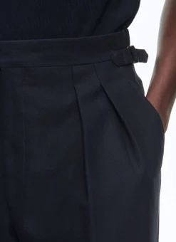 Fursac Certified Wool Pleated Trousers Navy Blue Cheap