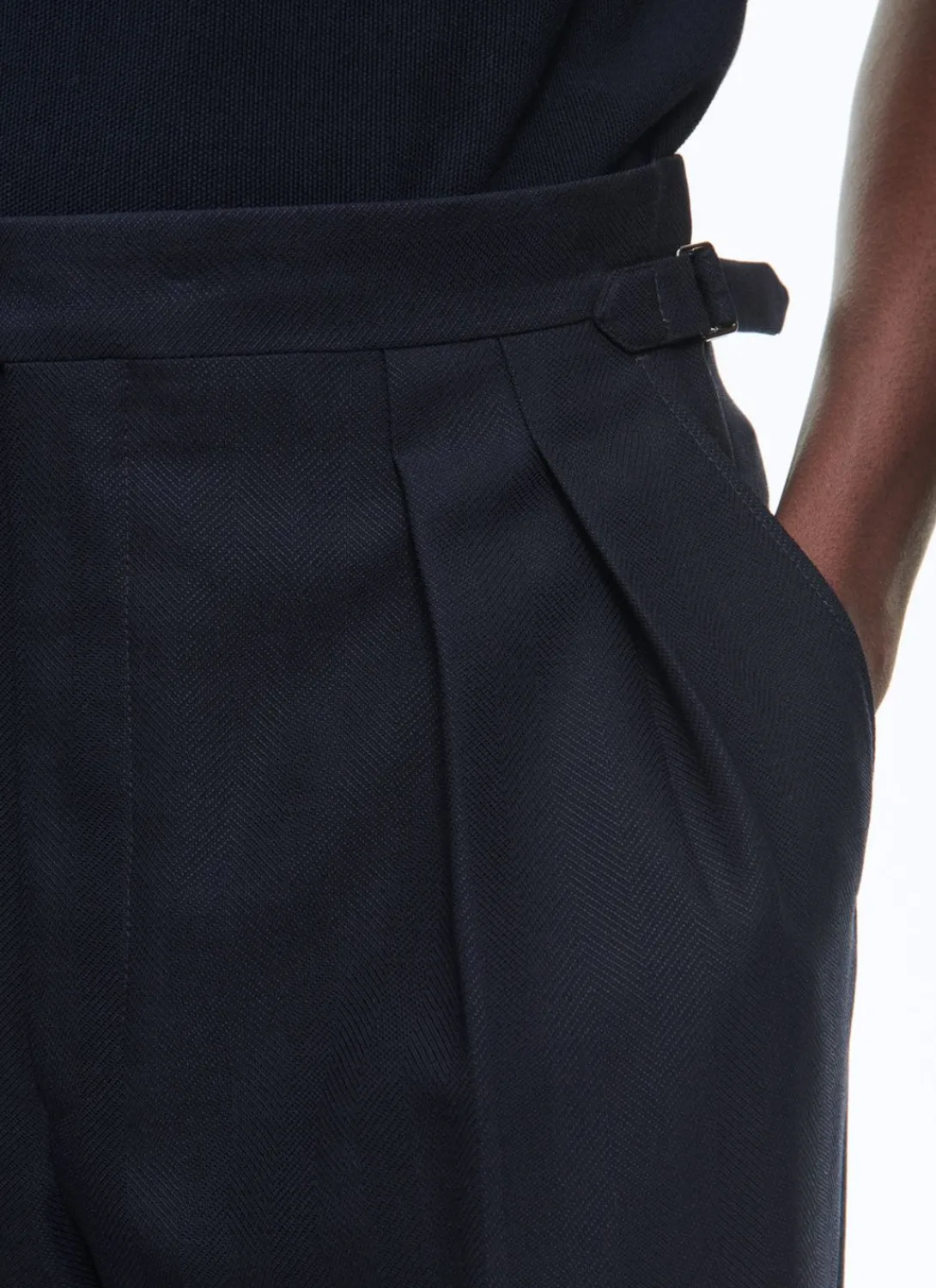 Fursac Certified Wool Pleated Trousers Navy Blue Cheap