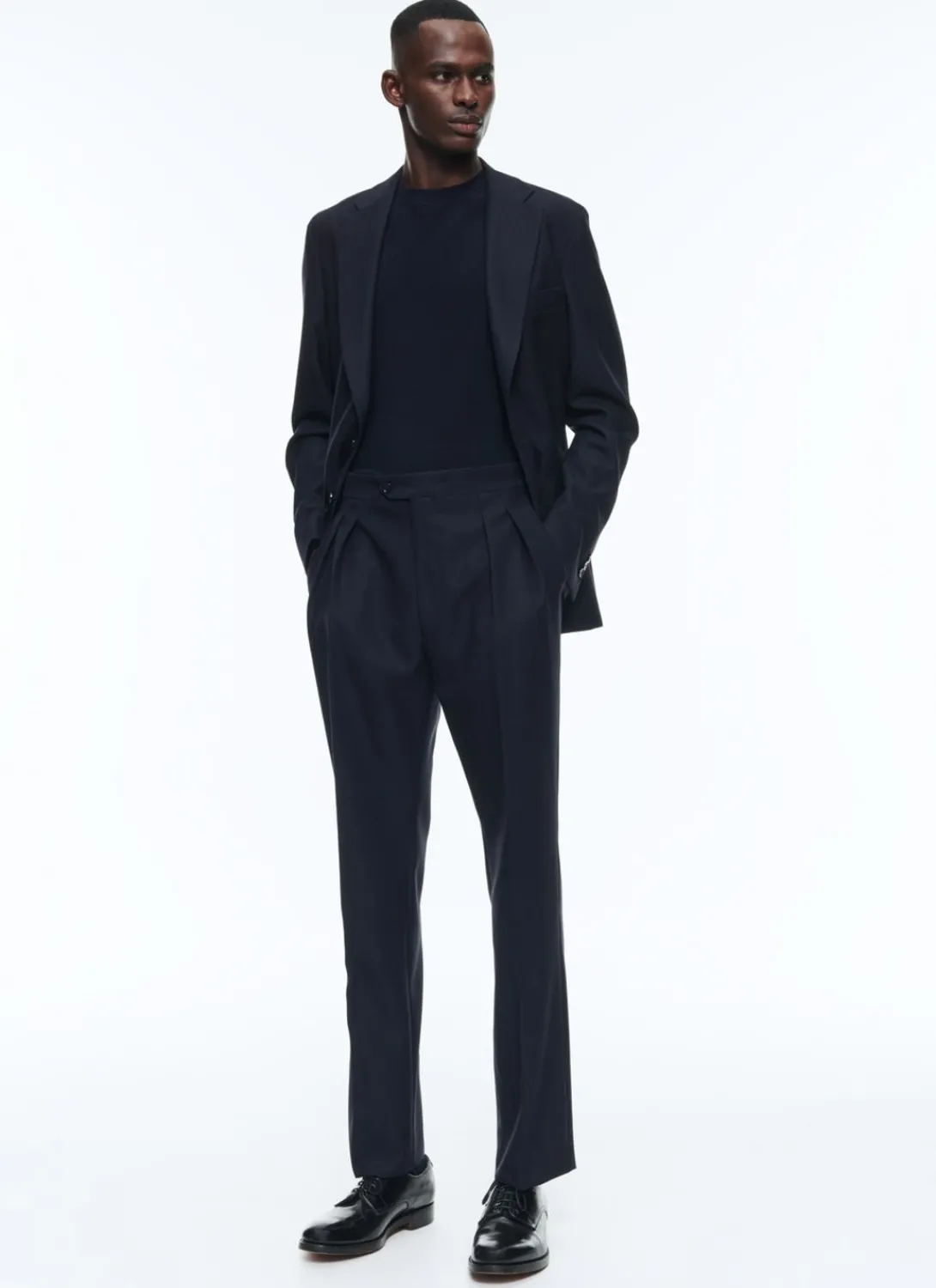 Fursac Certified Wool Pleated Trousers Navy Blue Cheap