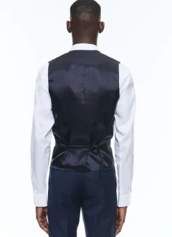 Fursac Certified Wool Suit Waistcoat Navy Blue - Tone On Tone Stripes Hot