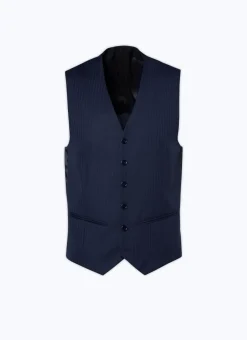 Fursac Certified Wool Suit Waistcoat Navy Blue - Tone On Tone Stripes Hot