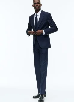 Fursac Certified Wool Suit With Stripes Navy Blue - Tone On Tone Stripes New