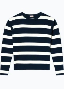 Fursac Certified Wool Sweater With Stripes Ecru And Navy Blue Stripes Hot