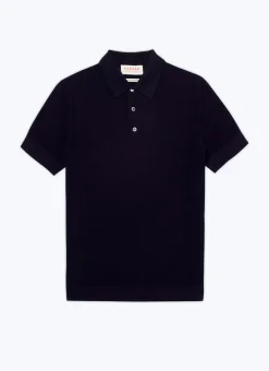 Fursac Cotton And Cashmere Polo Sweater Navy Blue Sale