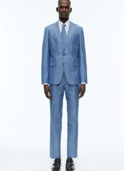 Fursac Cotton And Linen Chambray Suit Sky Blue Fashion