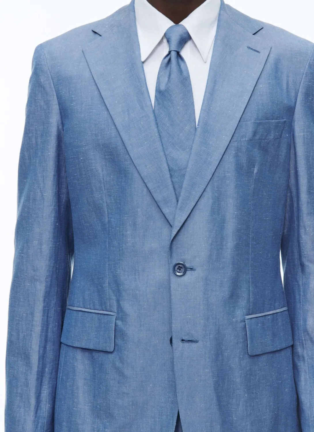 Fursac Cotton And Linen Chambray Suit Sky Blue Fashion