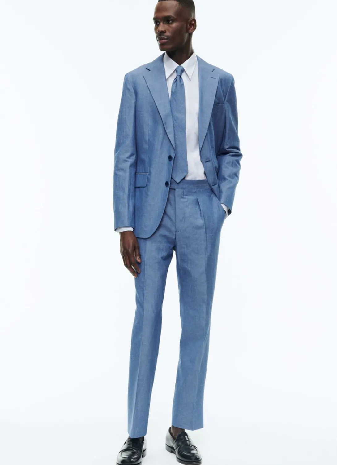 Fursac Cotton And Linen Chambray Suit Sky Blue Fashion