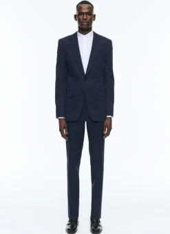Fursac Cotton And Linen Straight Suit Navy Blue Clearance