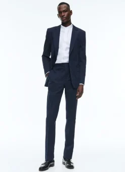 Fursac Cotton And Linen Straight Suit Navy Blue Clearance