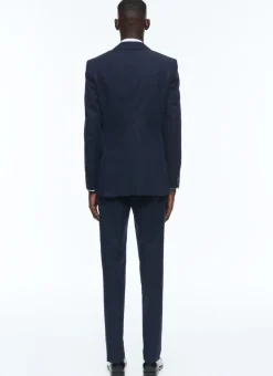 Fursac Cotton And Linen Straight Suit Navy Blue Clearance