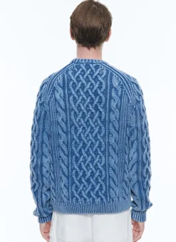 Fursac Cotton Cable Knit Sweater Blue Sale