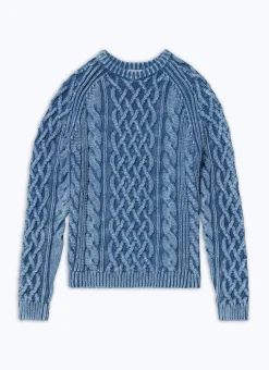 Fursac Cotton Cable Knit Sweater Blue Sale