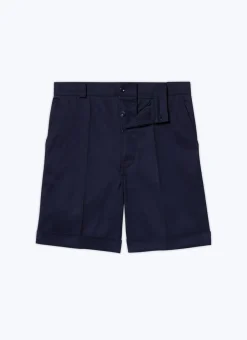 Fursac Cotton Canvas Bermuda Shorts Navy Blue Cheap