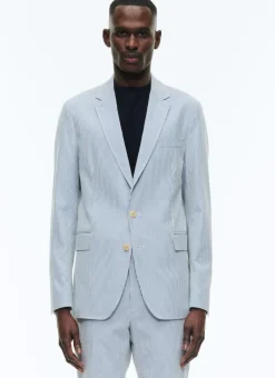 Fursac Cotton Canvas Jacket With Stripes White And Sky Blue Stripes Clearance