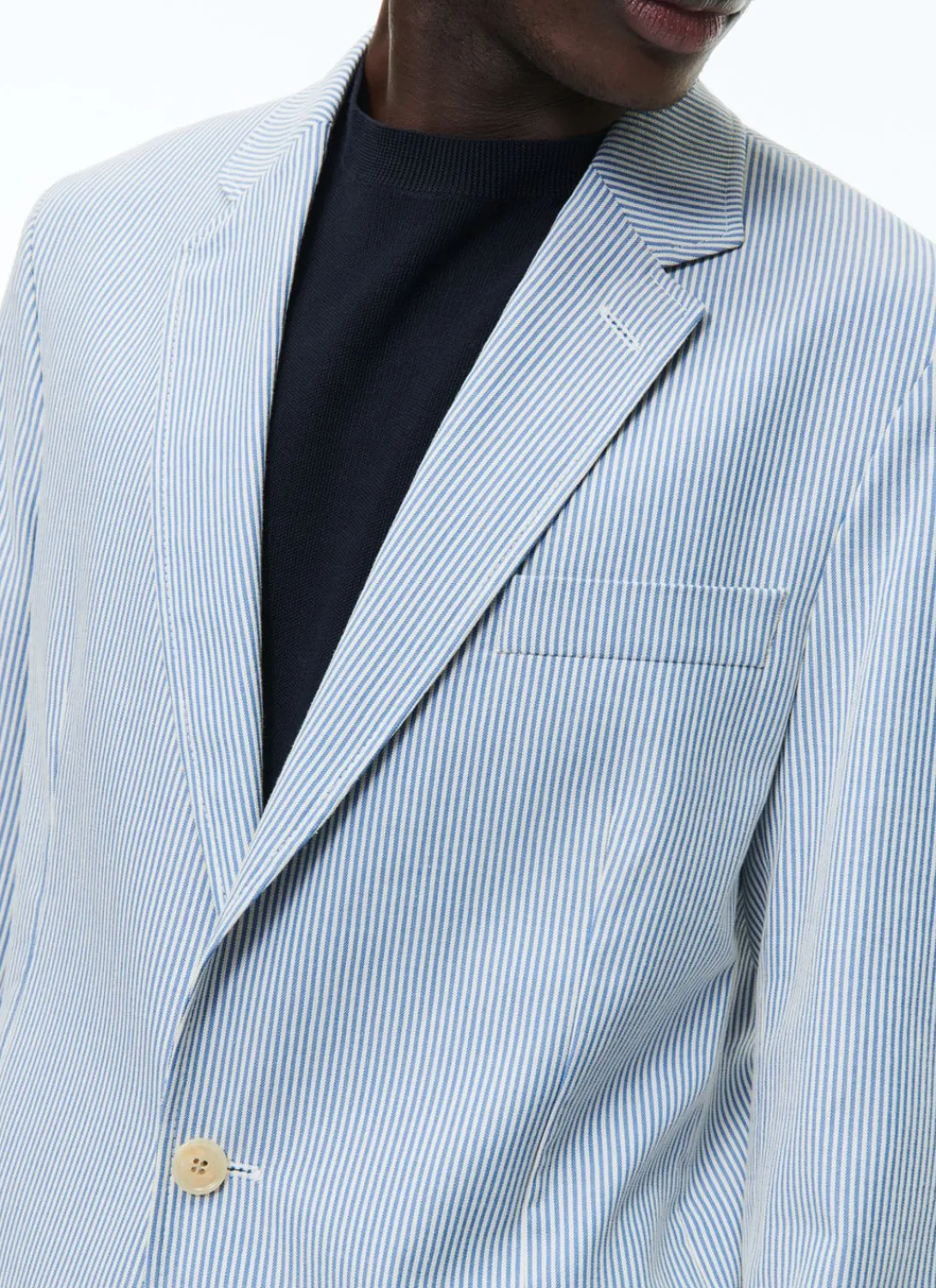 Fursac Cotton Canvas Jacket With Stripes White And Sky Blue Stripes Clearance