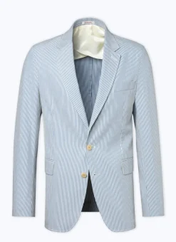 Fursac Cotton Canvas Jacket With Stripes White And Sky Blue Stripes Clearance