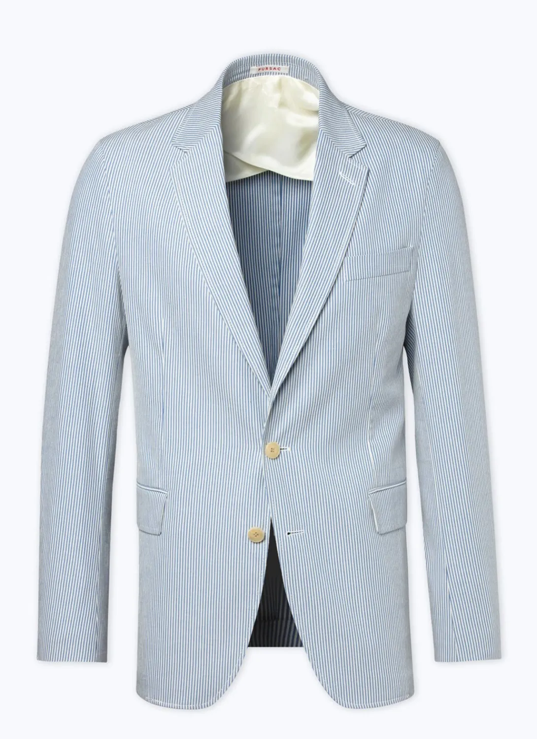 Fursac Cotton Canvas Jacket With Stripes White And Sky Blue Stripes Clearance