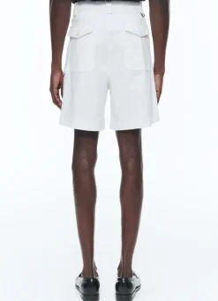 Fursac Cotton Canvas Pleated Bermuda Shorts White Cheap