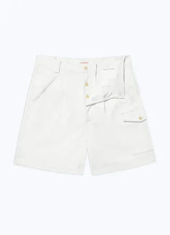Fursac Cotton Canvas Pleated Bermuda Shorts White Cheap