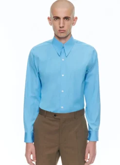 Fursac Cotton Canvas Shirt With Spear Collar Light Blue Cheap