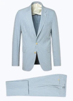 Fursac Cotton Canvas Suit With Stripes White And Sky Blue Stripes Fashion