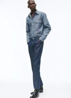 Fursac Cotton Chambray Overshirt Denim Blue Discount