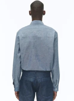 Fursac Cotton Chambray Overshirt Denim Blue Discount