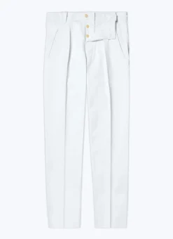 Fursac Cotton Gabardine Pleated Trousers White Shop