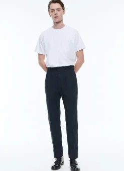 Fursac Cotton Gabardine Pleated Trousers Navy Blue Store