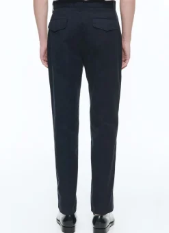Fursac Cotton Gabardine Pleated Trousers Navy Blue Store
