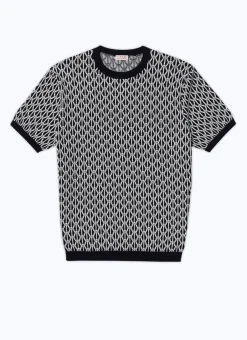 Fursac Cotton Mesh T-Shirt With Pattern Navy Blue - Ropes Pattern Cheap