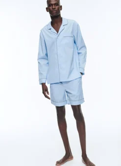 Fursac Cotton Poplin Pyjamas Sky Blue - Contrasting Piping Best Sale